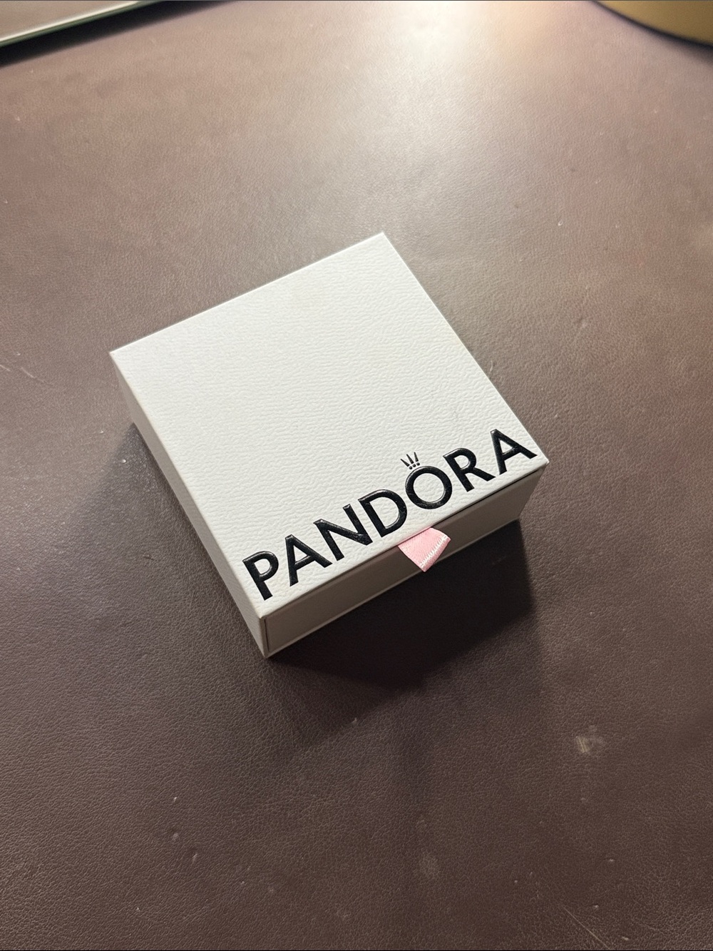 Pandora White Jewelry Box with Pink Pull Tab Accent